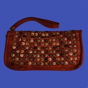 PLANTANIA Red Italian Lambskin Studded Wallet Wristlet